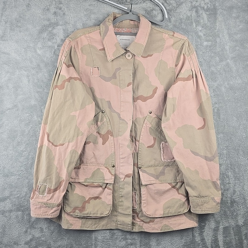 Anthropologie Lida Utility Jacket Size Small Pink Camouflage Distressed Pockets‎